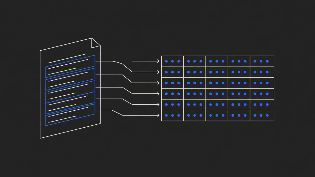 A document flowing into a grid of dots
